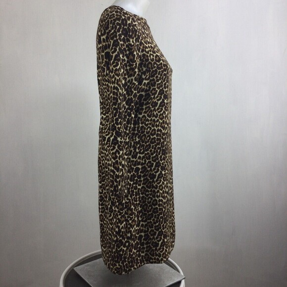 J. Crew Womens Leopard Print Crepe Long Sleeve Shift Dress Brown Sz 00 NWT K2150 - Picture 6 of 10